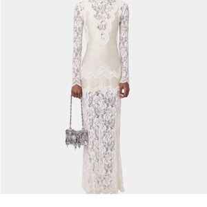 Paco Rabanne Ivory Lace Long Sleeve Gown